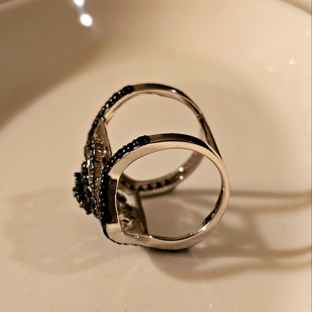1.84 CTW Black Spinel BBJ 925 Sterling Silver Cocktail Ring Size 6 R1P22 - Picture 8 of 12